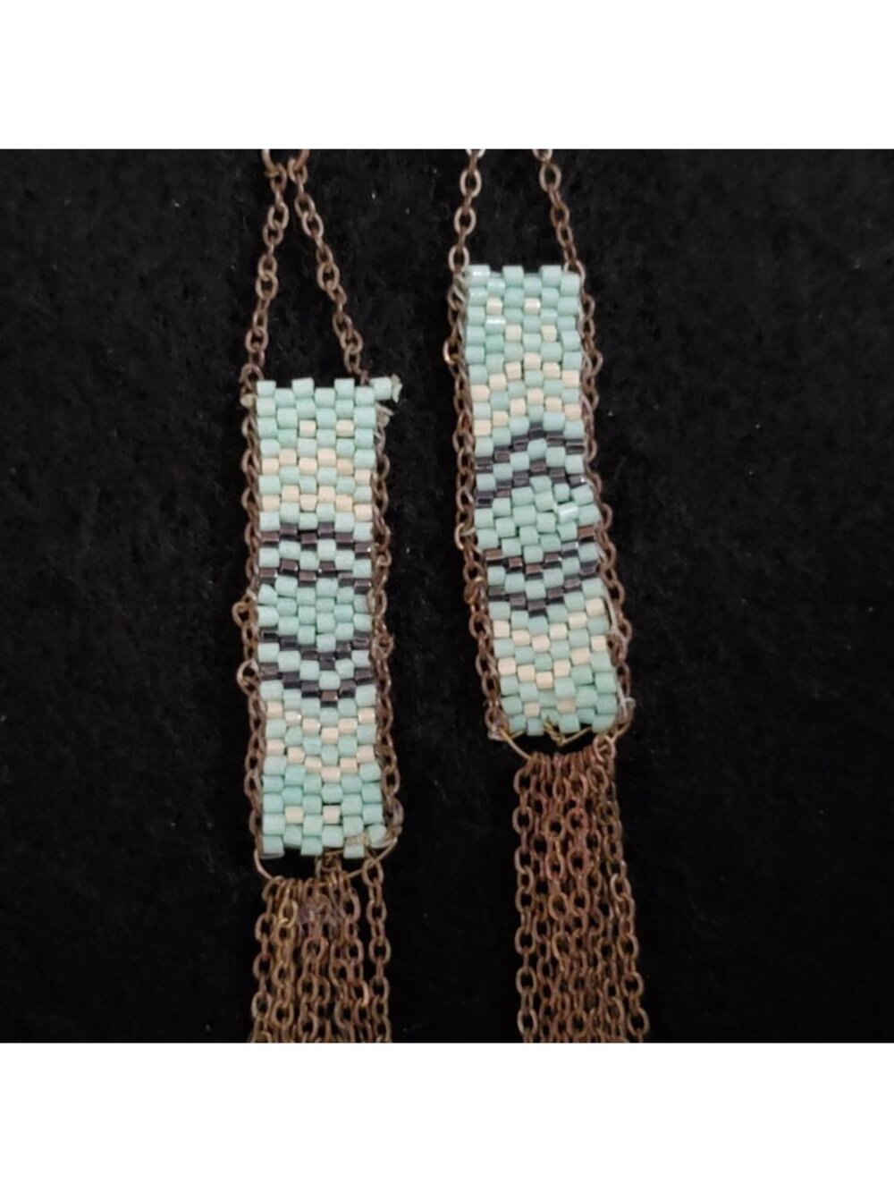 Vintage Tassel Earrings Beaded Blue Dangle Southwestern 4"